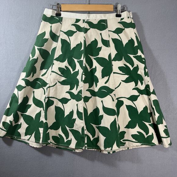 Banana Republic Womens Linen Green Leaf A-Line Knee Length Flared‎ Skirt Size 4 - Picture 1 of 12